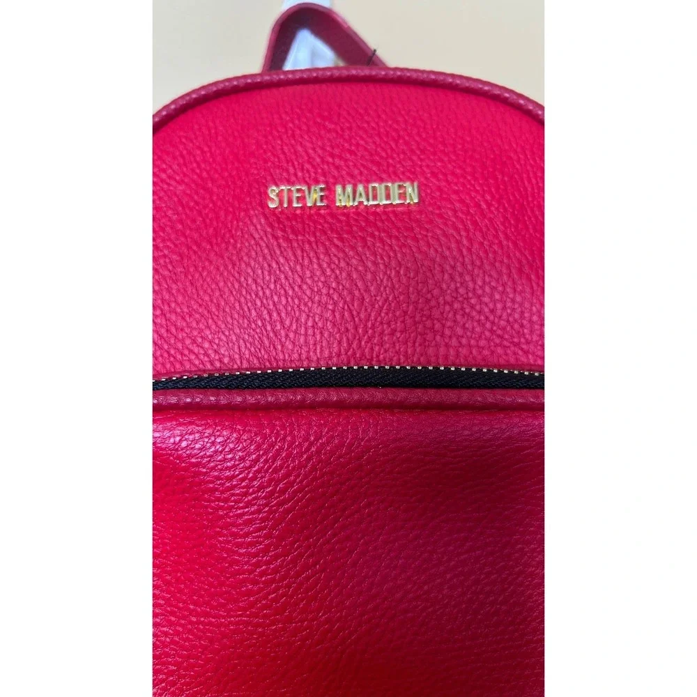 Steve Madden Womens Red Mini Backpack Pebbled Faux Leather Tassel‎ Gold Hardware
